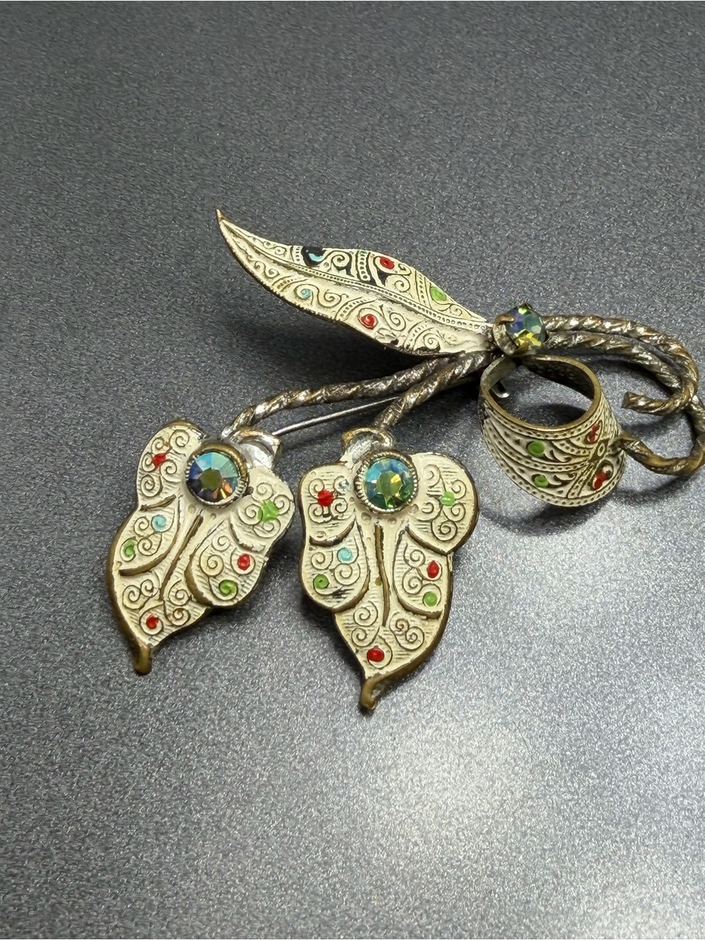 Antique Gold and Enamel Leaf  Brooch #
238UB